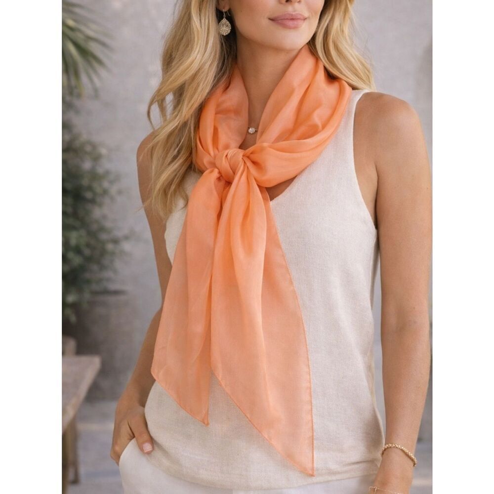 Renato Balestra Peach Silk Scarf Oblong Sheer Made in Italy 14.5 x 61 Inches
